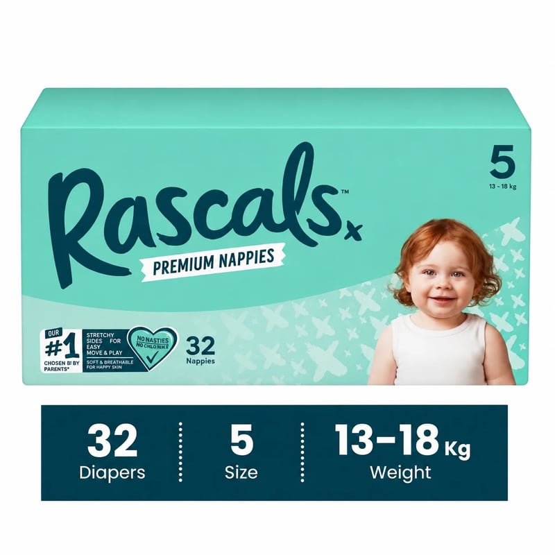 Rascals Nappies size 5(13-18kg)