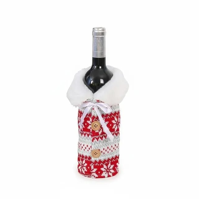 Knitted Christmas Wine Bottle Cover Decor -White Sweater Gift